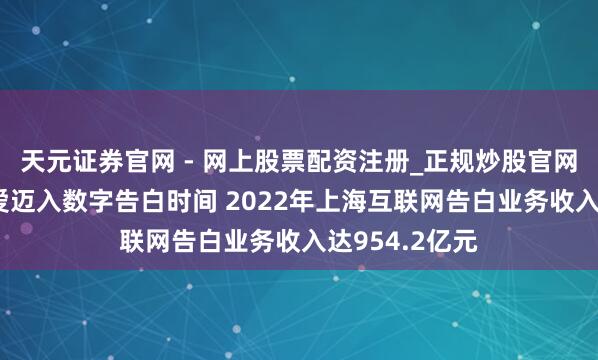 天元证券官网 - 网上股票配资注册_正规炒股官网杠杆开户 厚爱迈入数字告白时间 2022年上海互联网告白业务收入达954.2亿元